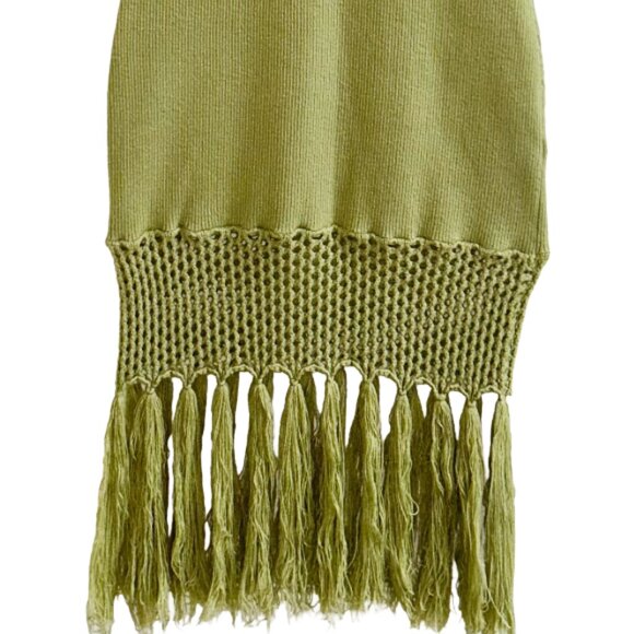 Lulus Sunny Festival Ribbed Knit Light Green Fringe Boho Midi Dress Size Small - Picture 8 of 11